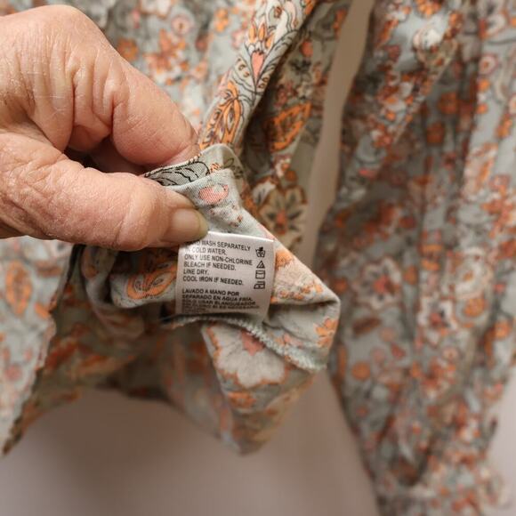 Patrons of Peace Peasant Blouse Fuffle Tie Front, Elastic Sleeves Sz L - Picture 14 of 14